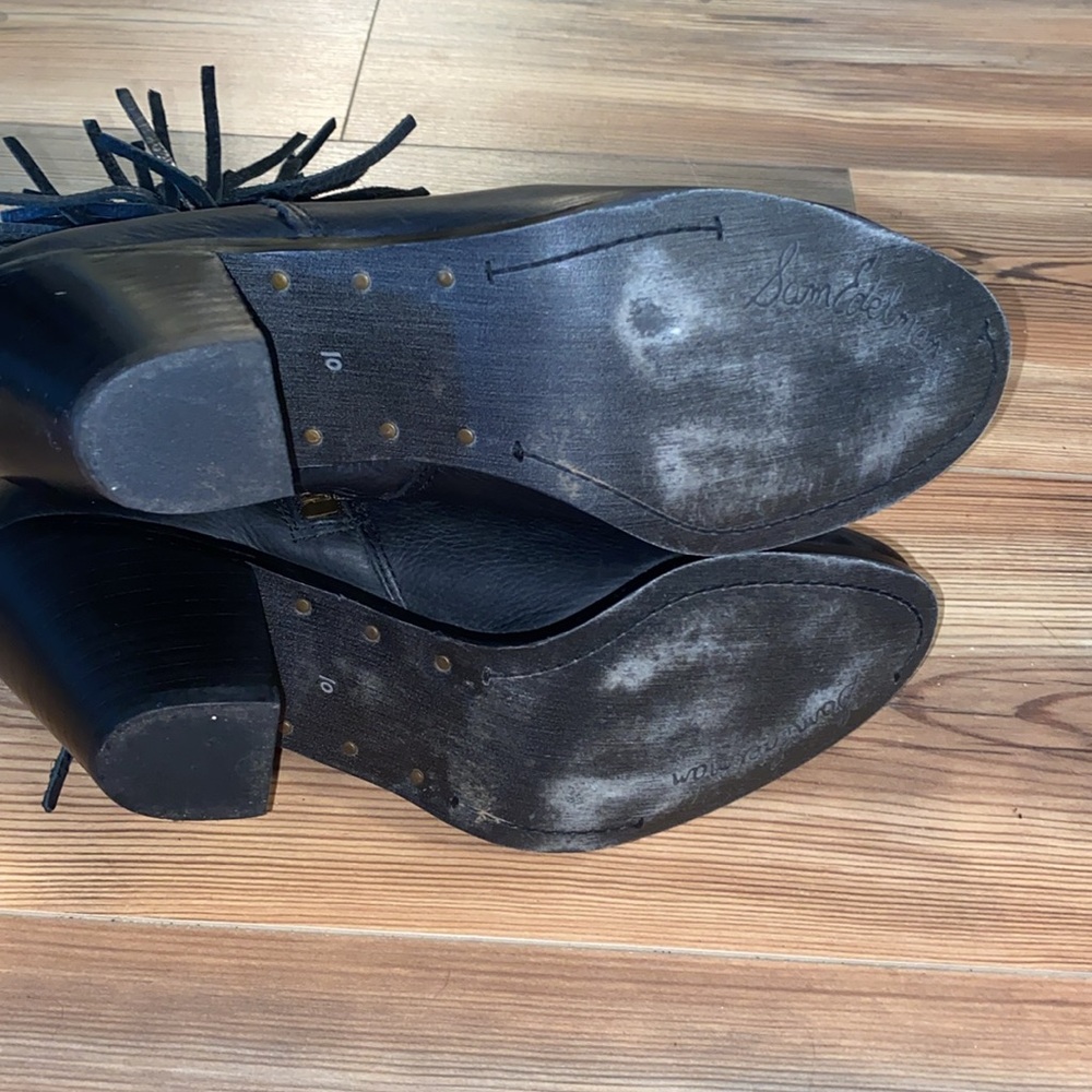 SALE 🎉 Sam Edleman Louie Fringe Black Leather booties size 10 - Picture 7 of 13